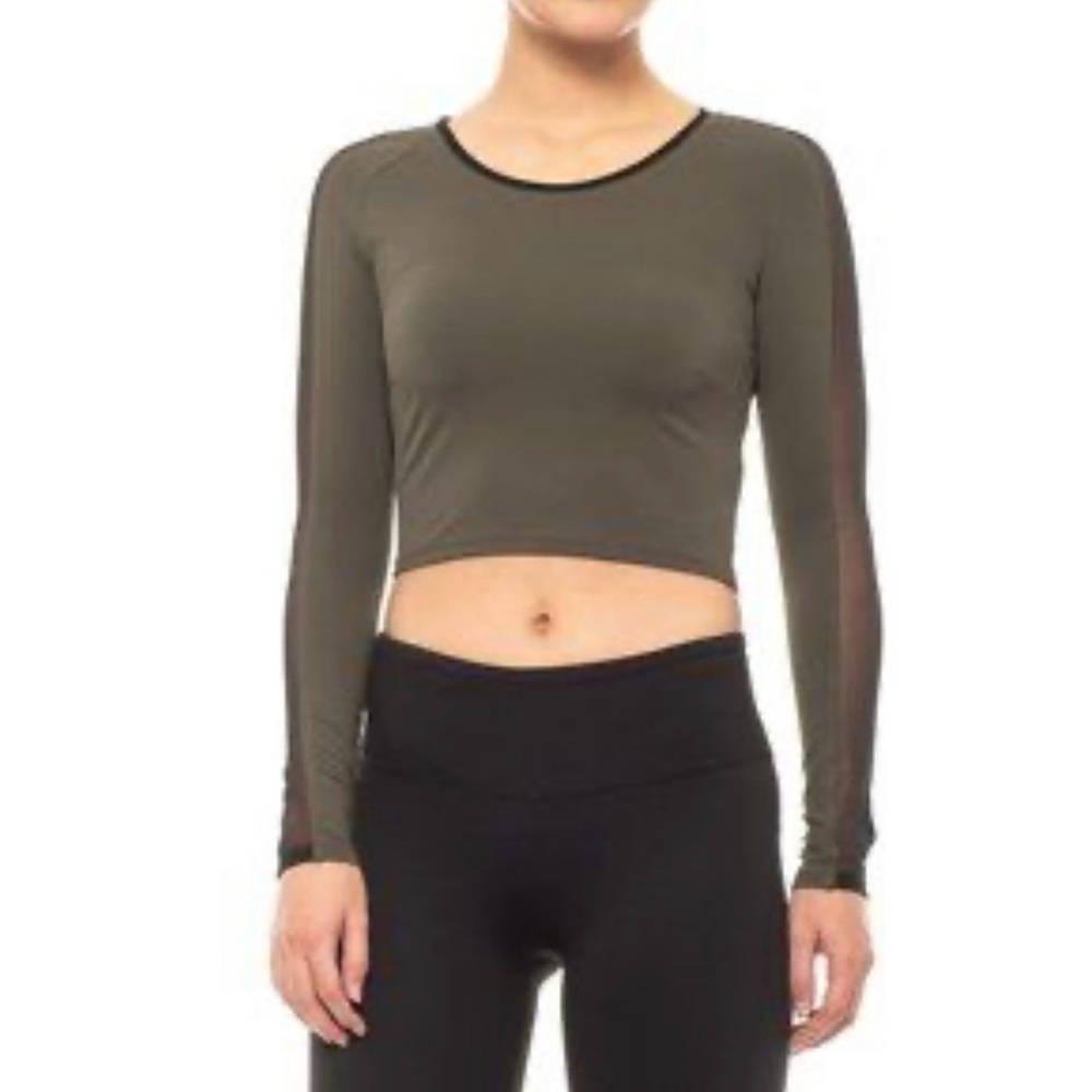 MICHI Olive‎ Mesh Sleeve Crop Top